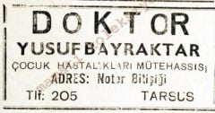Doktor Yusuf BAYRAKTAR Tarsus  Gazete Reklamı - Efemera