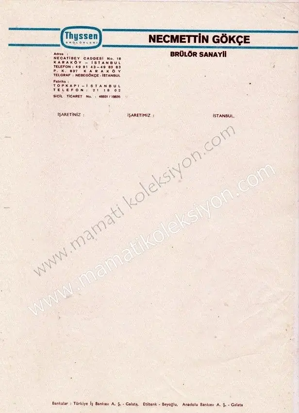 Necmettin GÖKÇE Brülör sanayii * Thyssen brülörleri * Antetli kağıt