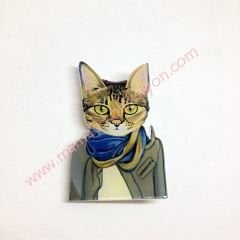 Entellektüel kedi  - Kedi rozet Kedi Kedi sever dostlarınıza şık bir hediye -