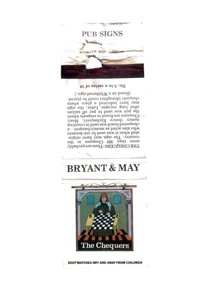 The Chequers * MADE IN ENGLAND - BY BRYANT & MAY / Eski kibrit