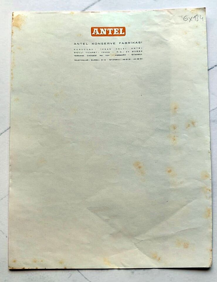 Antel Konserve Fabrikası * Fatura