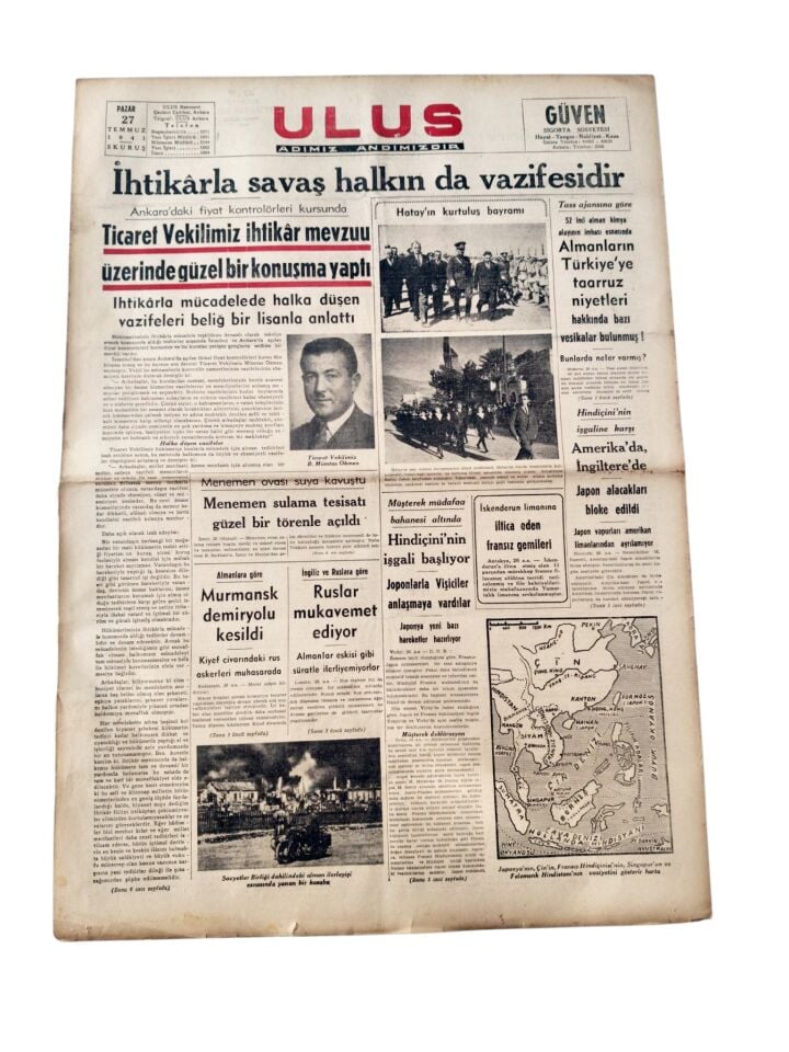 2. Dünya Savaşı * 27 Temmuz 1941 tarihli Ulus Gazetesi