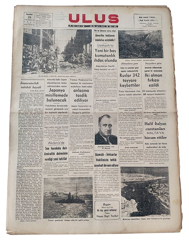 2. Dünya Savaşı * 28 Temmuz 1941 tarihli Ulus Gazetesi