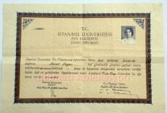İstanbul Üniversitesi Fen Fakültesi Lisans diploması - 1963 tarihli - Efemera