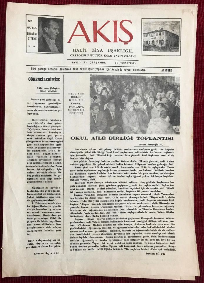 Akış - Halit Ziya UŞAKLIGİL Ortaokulu Kültür Kolu Yayın Organı UŞAK / 31 Ocak 1973
