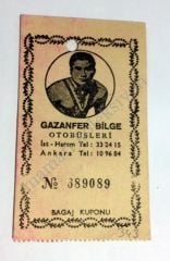 Gazanfer Bilge Otobüsleri - Bagaj kuponu - Efemera