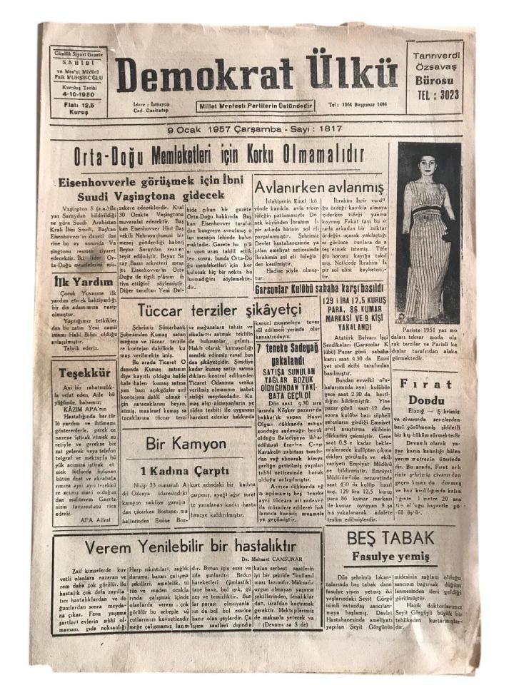 Demokrat Ülkü Gazetesi / Gaziantep - 9 OCAK 1957