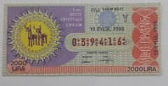 19 Eylül 1986 - Yarım bilet - Piyango bileti 6. Hitit festivali - Çorum - Efemera