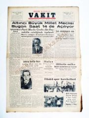 Vakit gazetesi - 3 Nisan 1939 Hitler'in nutku, Fenerbahçe, Demirspor - Efemera