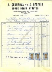 A. ÇUKUROVA S. ÖZDEMİR Soğuk Demir Atölyesi BAKIRKÖY - Tınaztepe Sinemasına kesilen fatura - Efemera