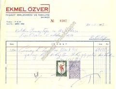 Ekmel ÖZVER İnşaat malzemesi BAKIRKÖY - Tınaztepe Sinemasına kesilen fatura - Efemera