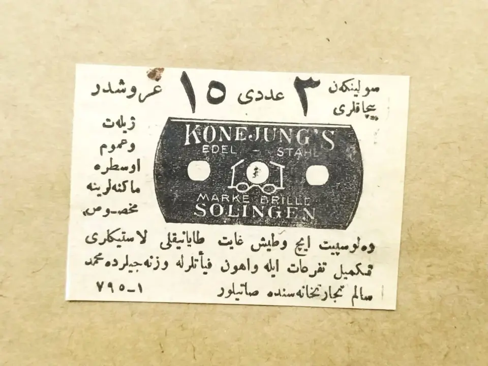 Solingen Konejung's traş bıçağı * Osmanlıca dergi reklamı