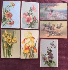 7 adet, çiçekler vs. yüzyıllık kartpostal