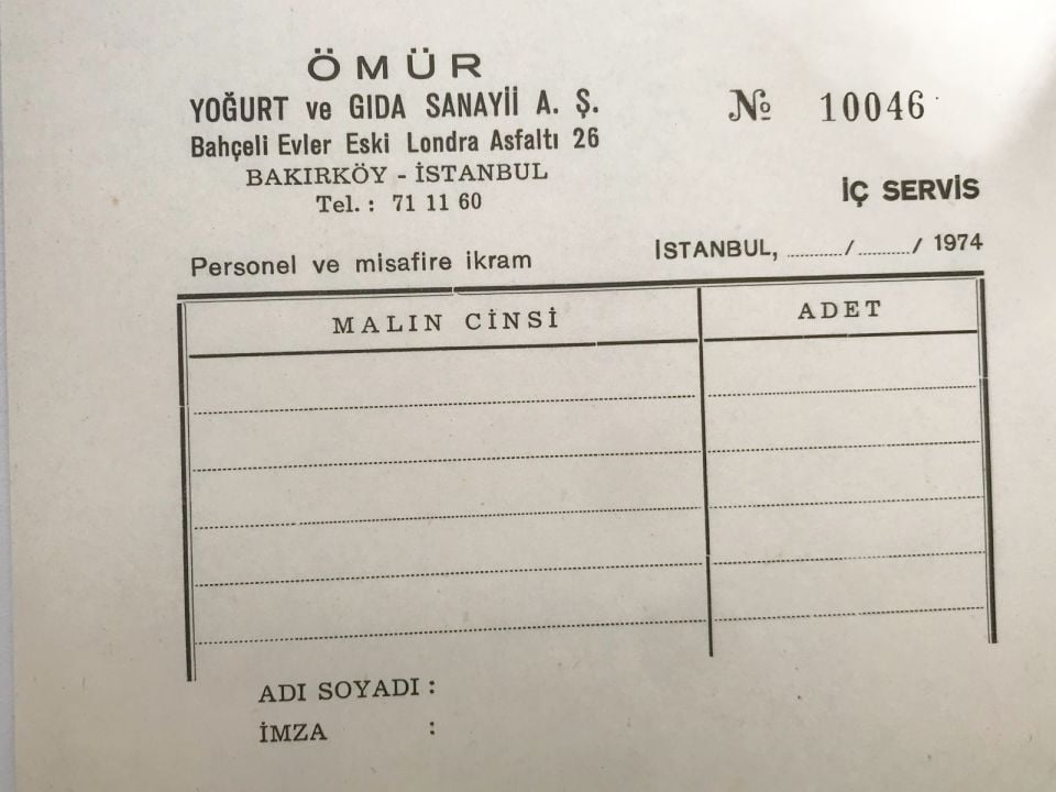 Ömür Yoğurt ve Gıda Sanayii BAKIRKÖY - Personel ve misafire ikram makbuzu