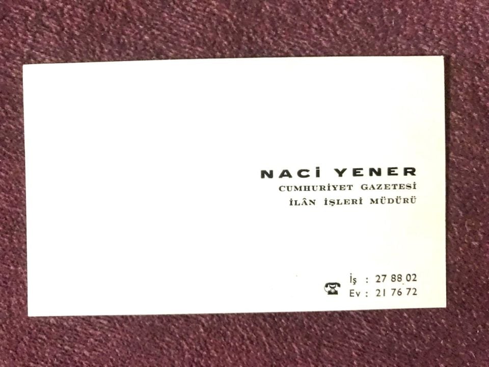 Naci YENER Cumhuriyet gazetesi - Karvizit