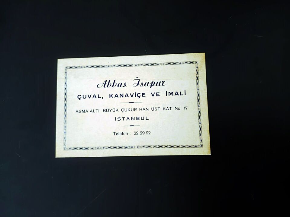 Abbas İSAPUR Çuval, kanaviçe Çukur han İSTANBUL * Kartadres
