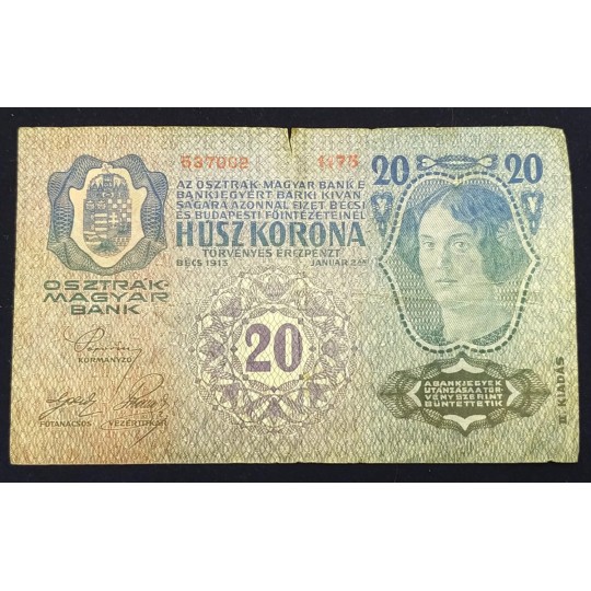 1913 Avusturya Macaristan 20 Kron - Haliyle /  Nümismatik