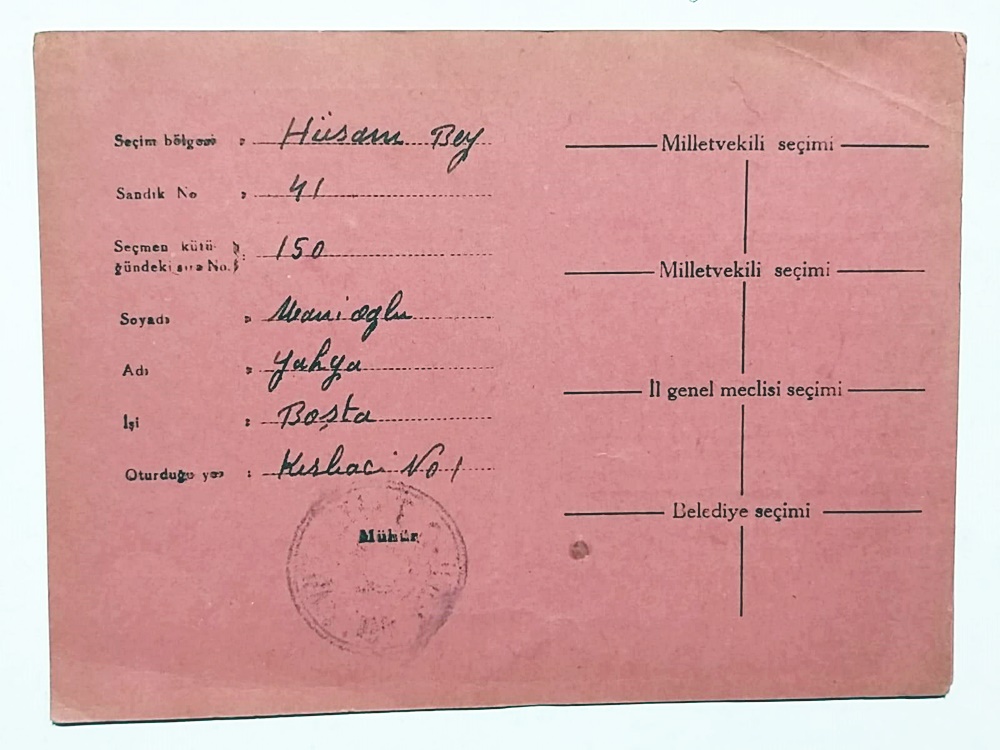 1950 - 1954 Seçmen kartı - Efemera