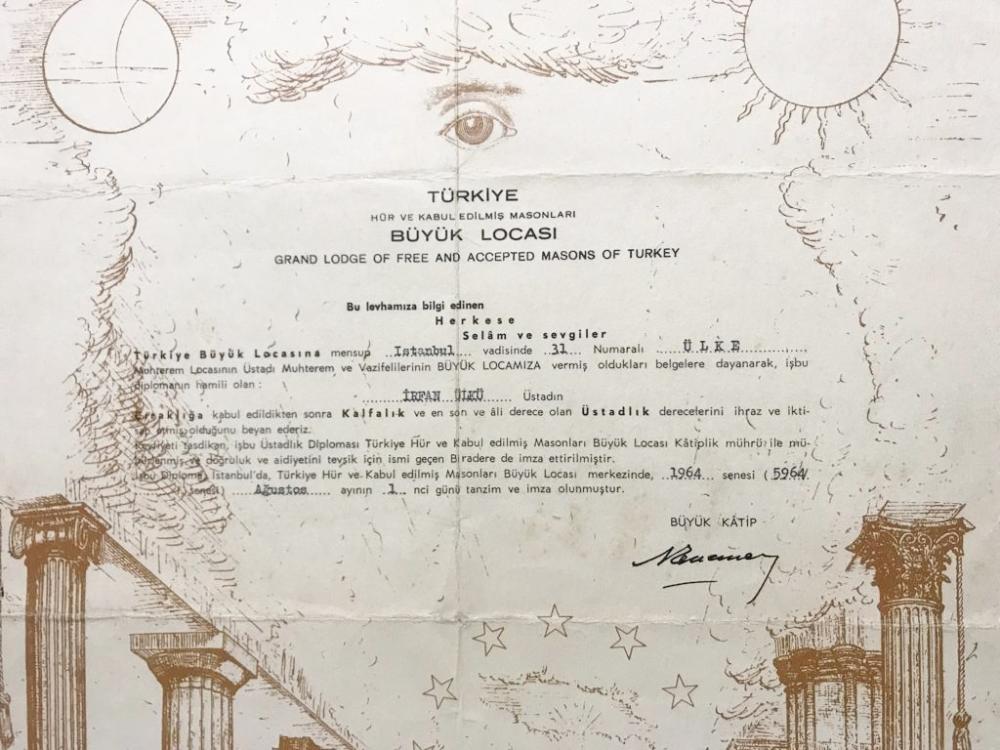 1956 tarihli, Üstadı Muhterem diploması - 34x50 Masonik evrak