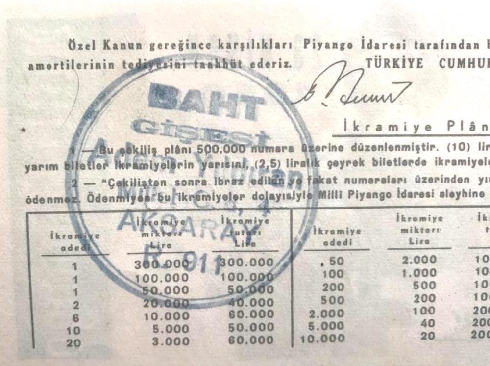 23 Nisan 1950 Dörtte bir bilet - Baht gişesi / Piyango bileti