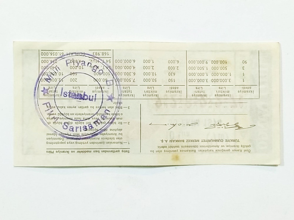 30 Ekim 1974 Onda bir bilet / Fikri SARISAMAN kaşeli - Piyango