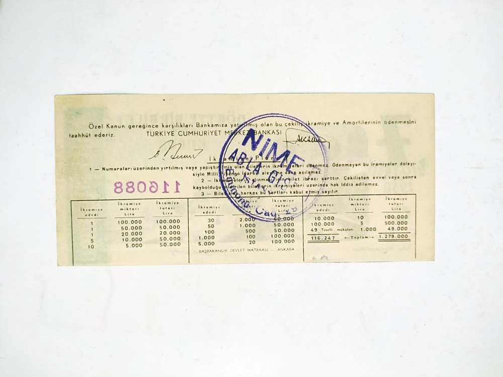7 Aralık 1950 Dörtte bir bilet / Nimet Abla Gişesi - Piyango