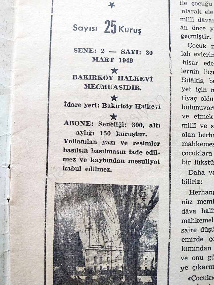 Bakırköy Halkevi mecmuası / Halk dergisi 1949 - Sayı:20