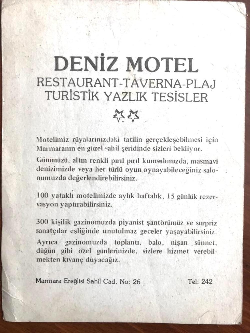 Deniz Motel Marmara Ereğlisi - Kartpostal reklam