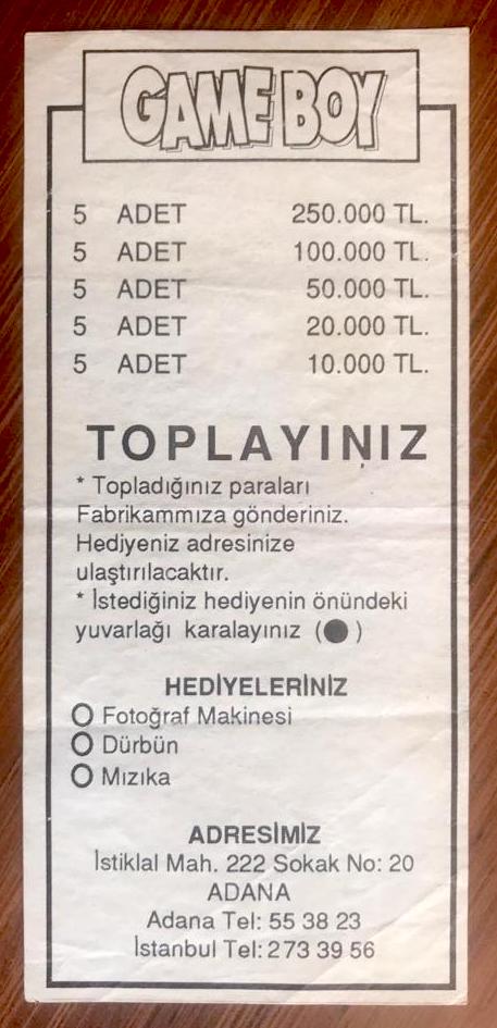 Game Boy Adana - 50.000 TL / İkramiye parası