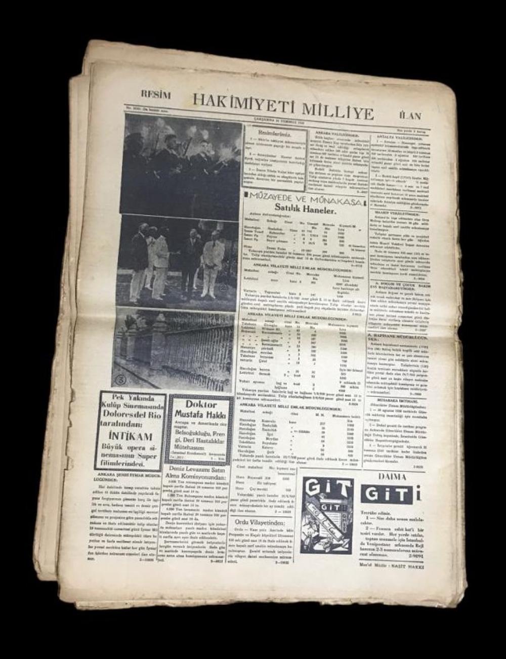 Hakimiyeti Milliye Gazetesi -18 adet, 1930'lu yıllara ait