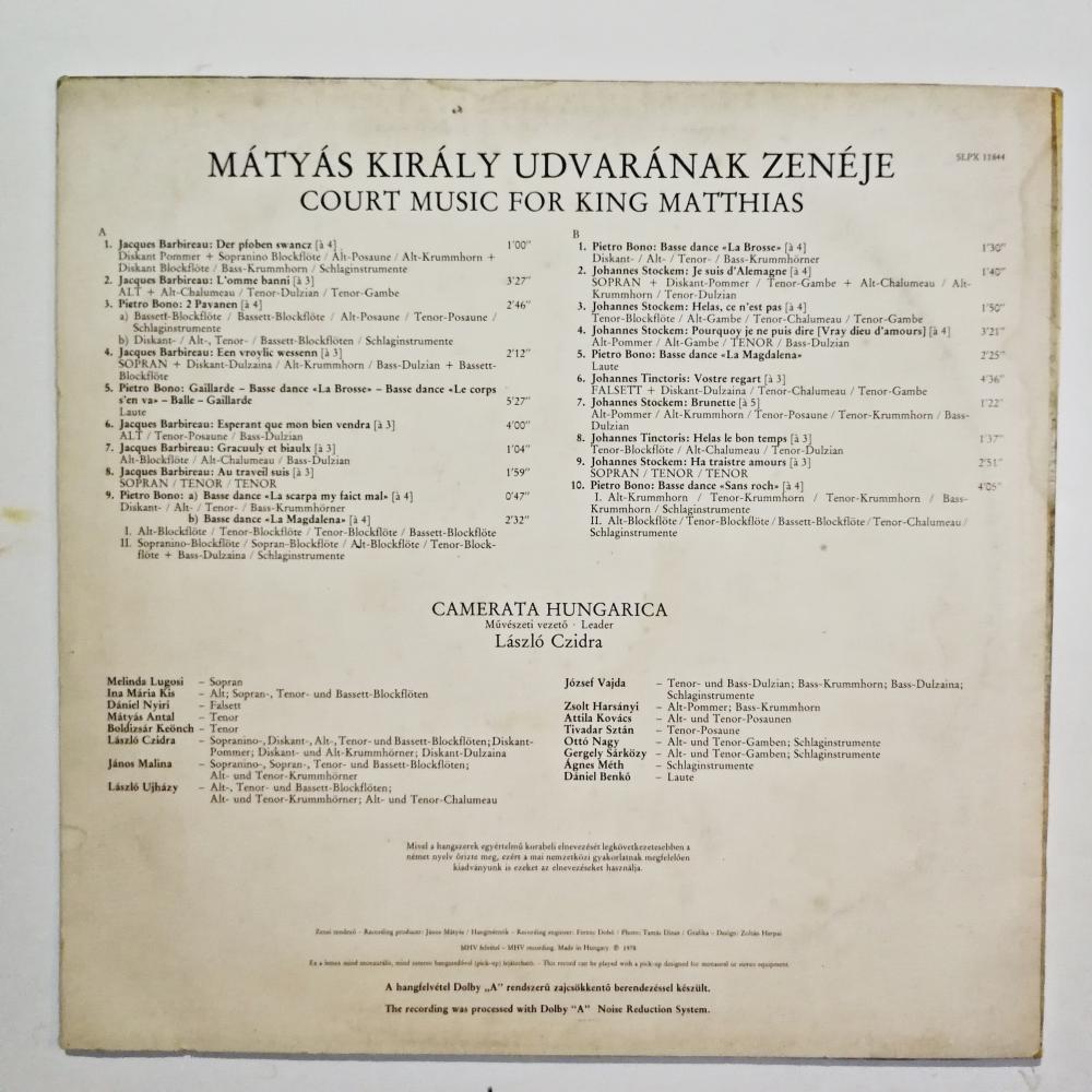 Camerata Hungarica - Matyas Kiraly Udvaranak Zeneje - Court Music For King Matthias - Plak