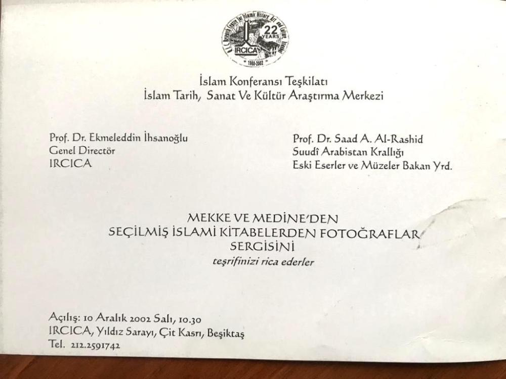 Mekke ve Medine'den seçilmiş İslami Kitabelerden Fotoğraflar Sergisi IRCICA - Davetiye 