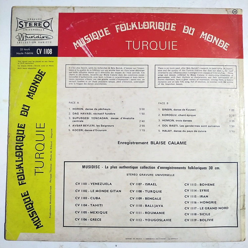 Musique Folklorique Du Monde Turquie - Plak kapağı