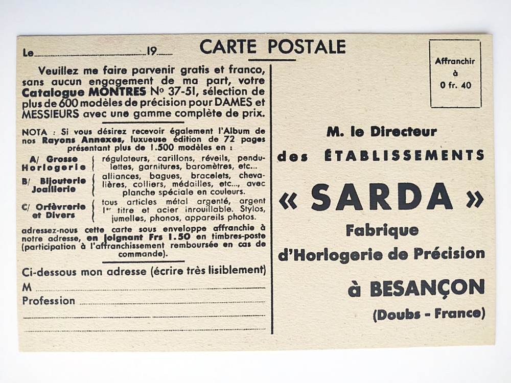 Sarda Besancçon - Saat temalı posta kartı