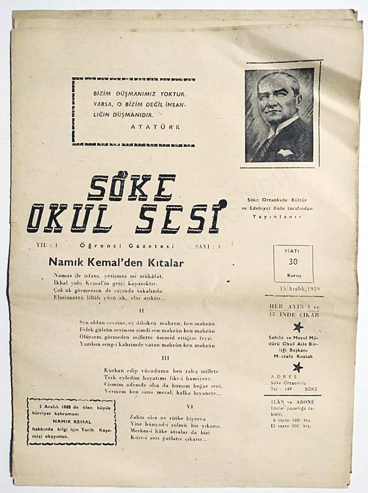 Söke Okul Gazetesi 1959 - İlk 5 sayı