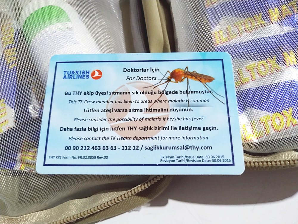 Türk Hava Yolları / Sıtma tavsiyesi ve sinek kovar  - Çanta 