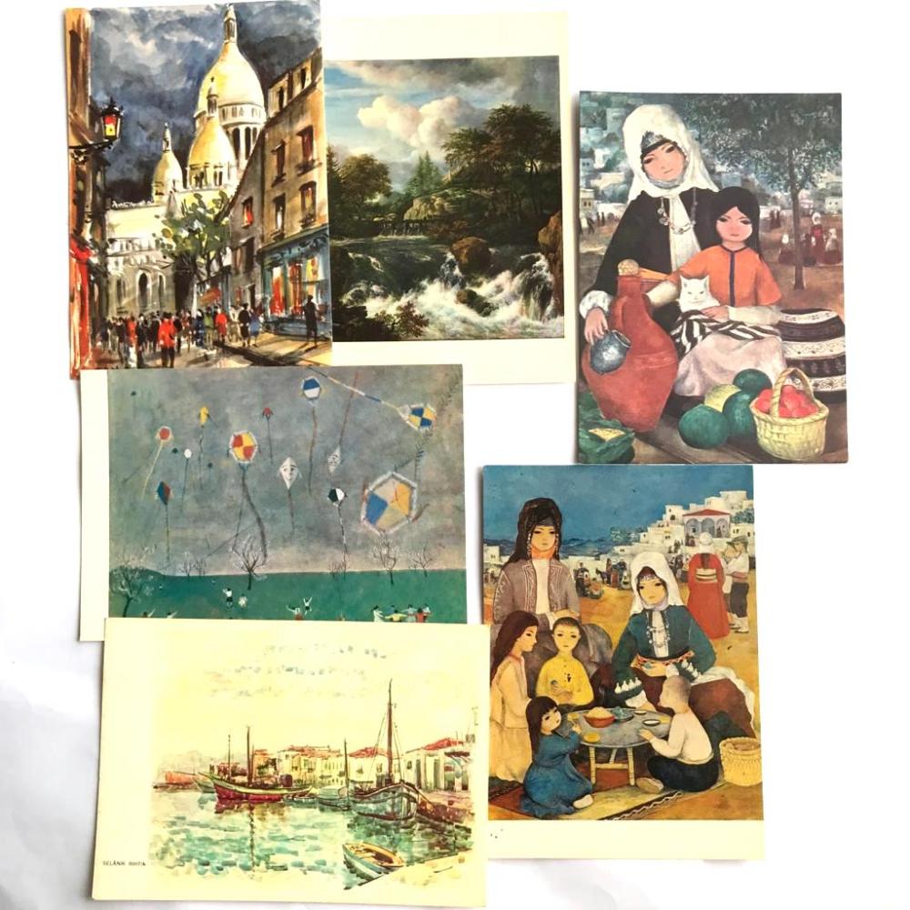 Yerli ve yabancı ressamların tablolarına ait, 17 adet kartpostal