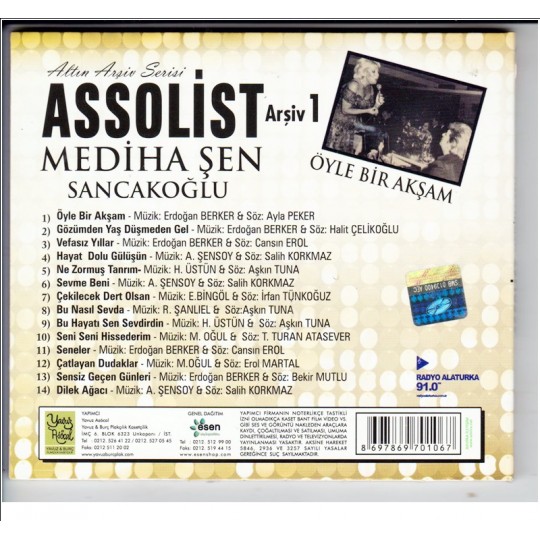 Assolist Mediha Şen Sancakoğlu arşiv 1 Türk Sanat  Müziği Cd Öyle bir akşam