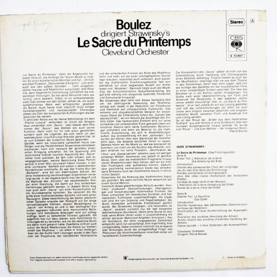 Boulez Dirigiert Strawinsky' s Le Sacre du Printemps - Cleveland Orchester  / Plak