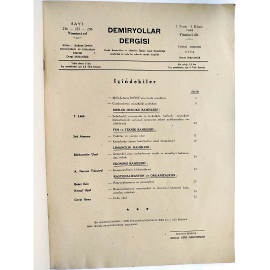 Demiryollar Dergisi / 1. Teşrin 1. Kanun 1944 - Dergi