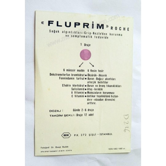 Fluprim Roche - Reklam kart Tıp - Eczacılık kartpostalları Apa Ofset