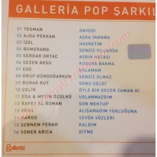 Galleria Pop Şarkıları cd Türk Pop Müziği Cd
