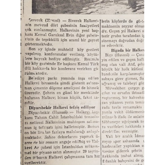 Halkevlerinde faaliyet 1940 - Siverek, Diyarıbekir, Antep / Dergi, gazete reklamı - Efemera