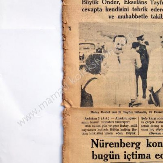 Hatay meselesi, Akşam gazetesi, 5 Eylül 1938 - Efemera