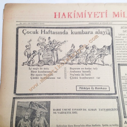 Hilali Ahmer haberli, Hakimiyeti Milliye gazetesi, 28 Nisan 1932  Kızılay, Kumbara, - Efemera