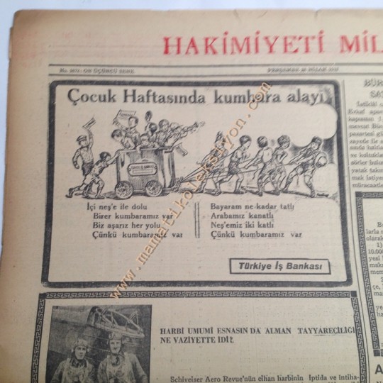 Hilali Ahmer haberli, Hakimiyeti Milliye gazetesi, 27 Nisan 1932  Kızılay, Kumbara, - Efemera