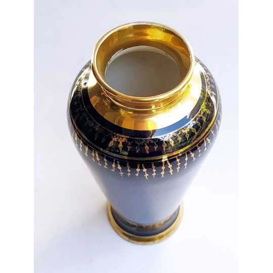 Lacivert altın yaldız konturlu vazo / Yarımca porselen, Sümerbank