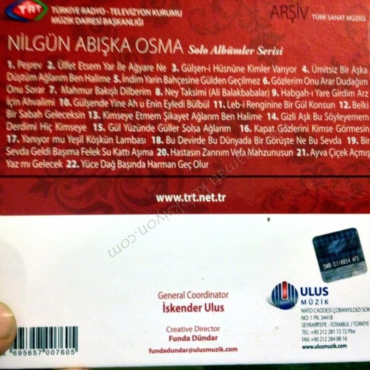 Nilgün Abışka OSMA - Solo albümler serisi Türk Sanat  Müziği Cd TRT Arşiv serisi