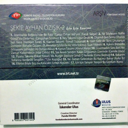 Şekip Ayhan ÖZIŞIK - 2 İçin için yanıyor Türk Sanat  Müziği Cd TRT Arşiv serisi