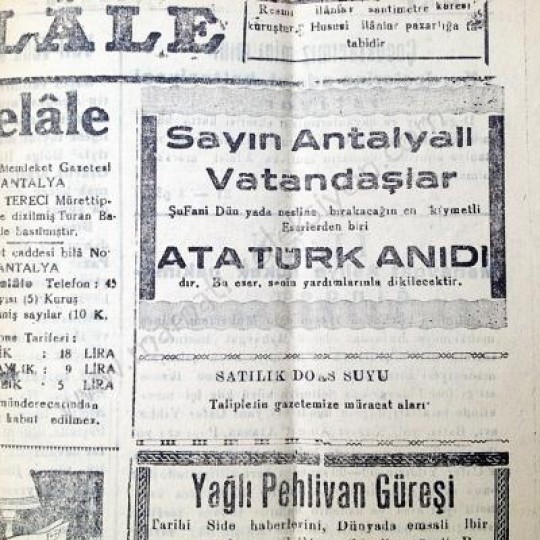 Şelale gazetesi, 2 Nisan 1957 Antalya Türk Heykelcilik Tarihi - Efemera